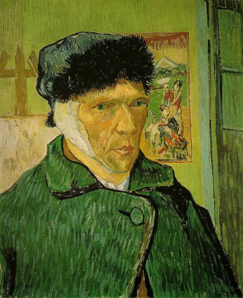 Self-portrait with Bandaged Ear, Easel and Japanese Print by Vincent Van Gogh